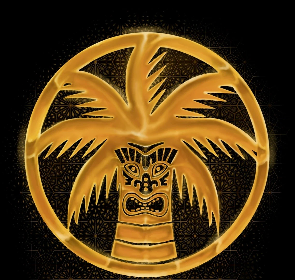 Gold palm and tiki artwork from the Mad Chiller World website